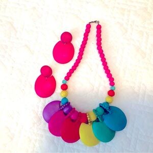 Contempo Fashions Multi Color Wood Necklace and Pierced Earrings